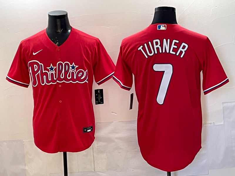 Men 2026 Nike Philadelphia Phillies #7 Turner Red Game MLB Jersey 01